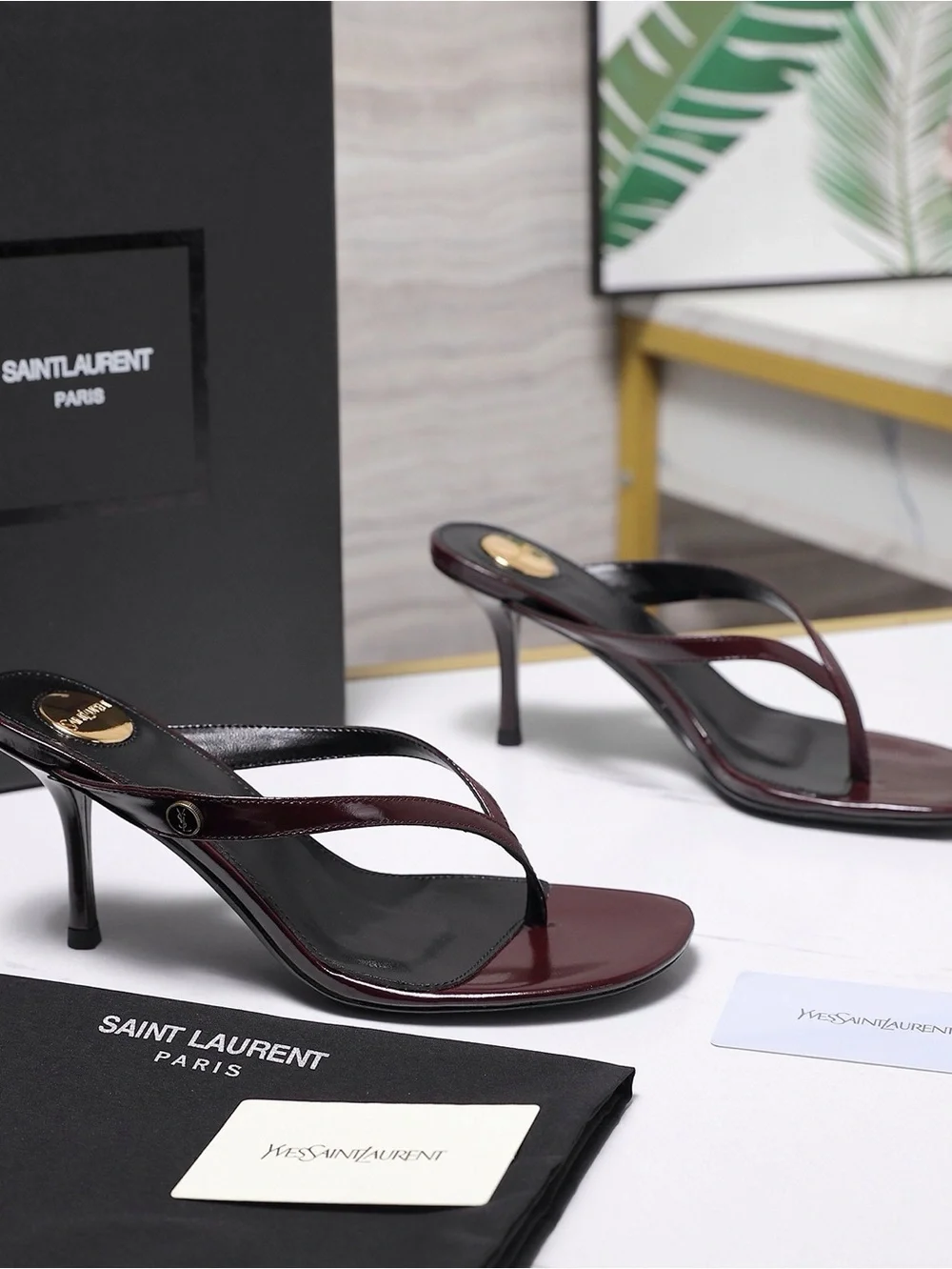 Saint Laurent Burgundy Patent Leather Slingback Heels